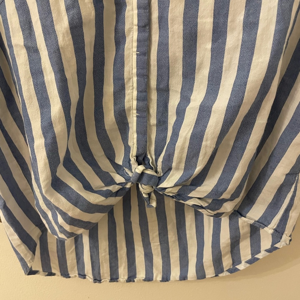 J.Crew Blue & White Striped Tie-Front Button-Up Shirt | Size S - Picture 4 of 6